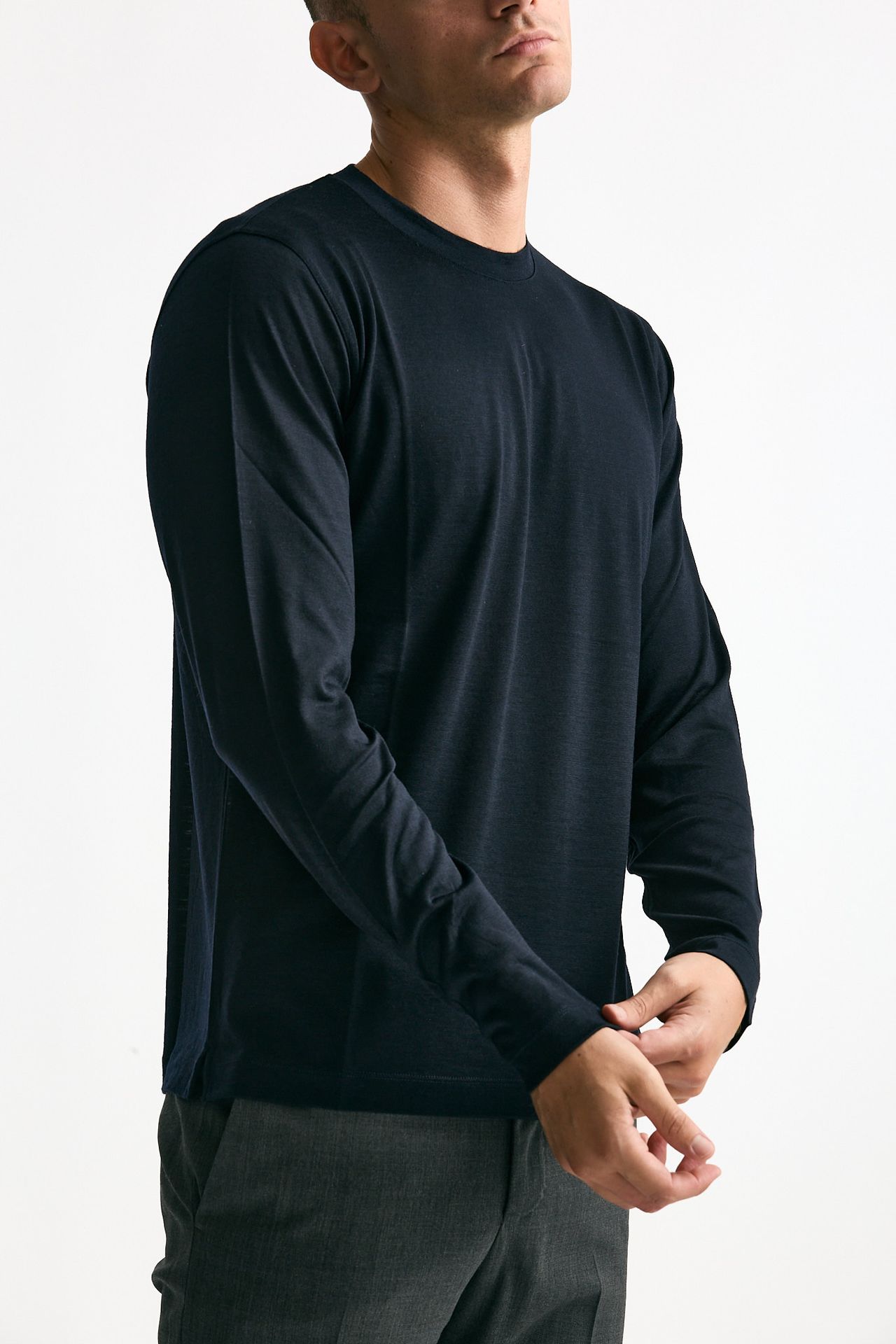 Maglia girocollo in lana blu uomo Zanone - 4