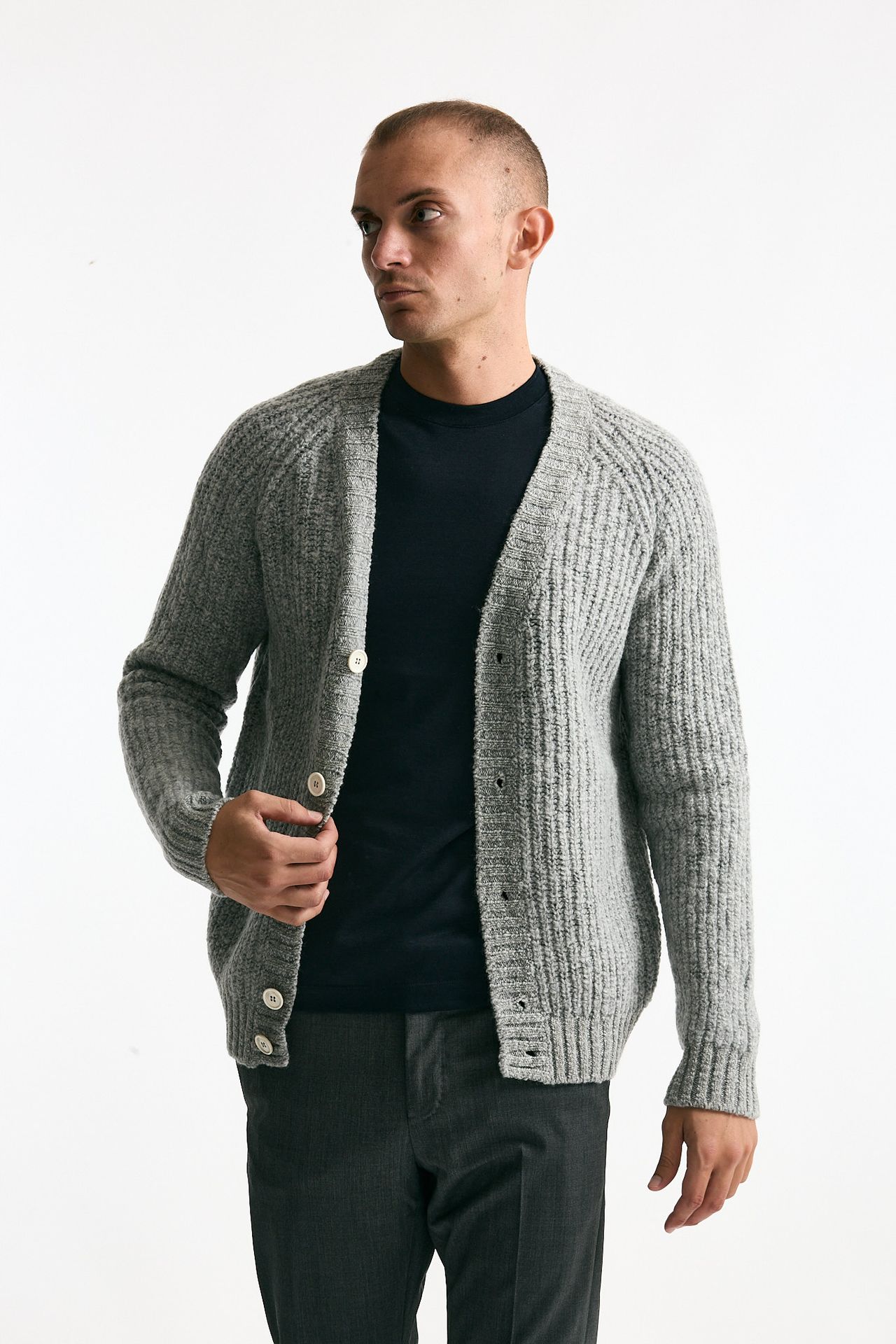 Cardigan a coste in lana grigio chiaro uomo Zanone - 1