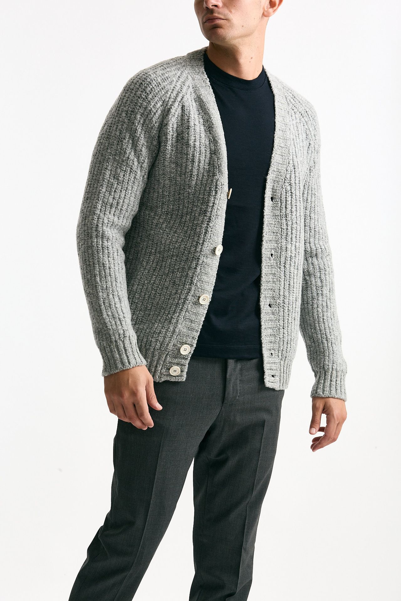 Cardigan a coste in lana grigio chiaro uomo Zanone - 4