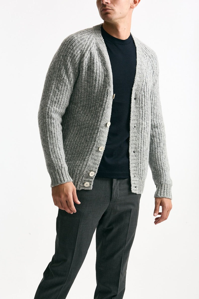 Cardigan a coste in lana grigio chiaro uomo Zanone - 4
