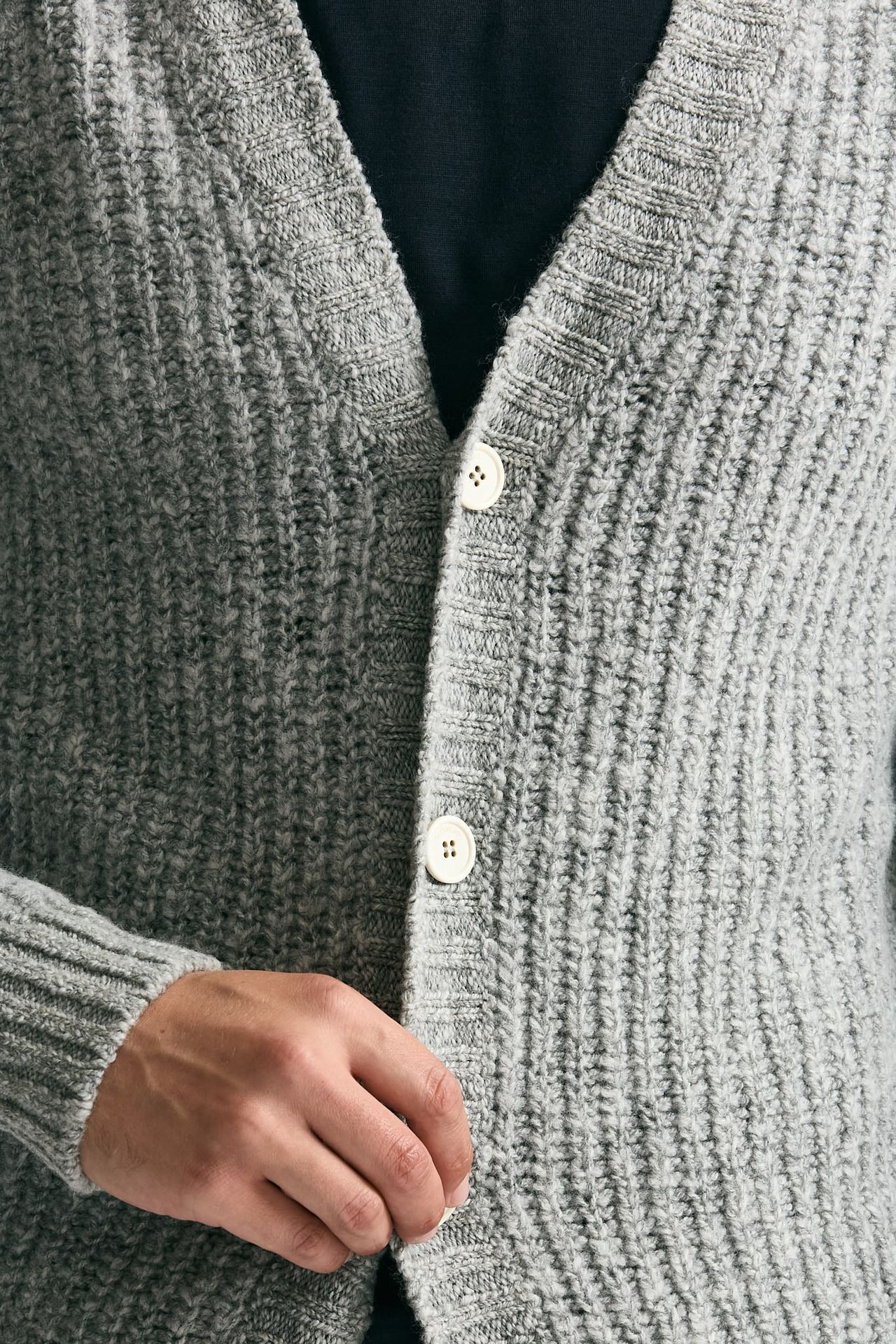 Cardigan a coste in lana grigio chiaro uomo Zanone - 6