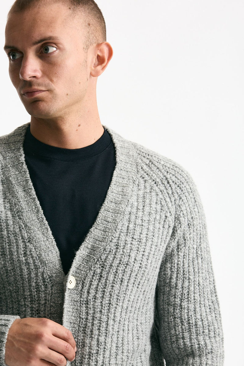 Cardigan a coste in lana grigio chiaro uomo Zanone - 7