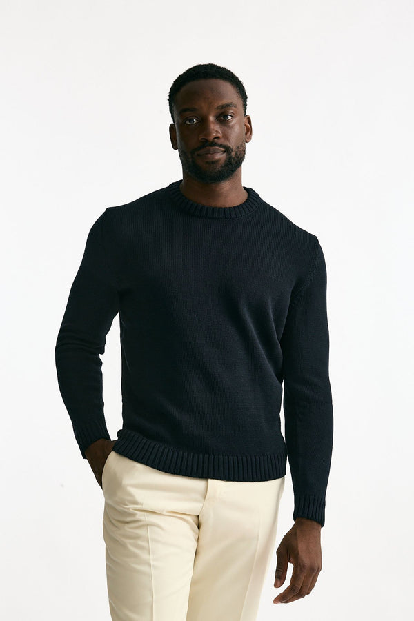 Maglia girocollo in lana blu uomo Zanone