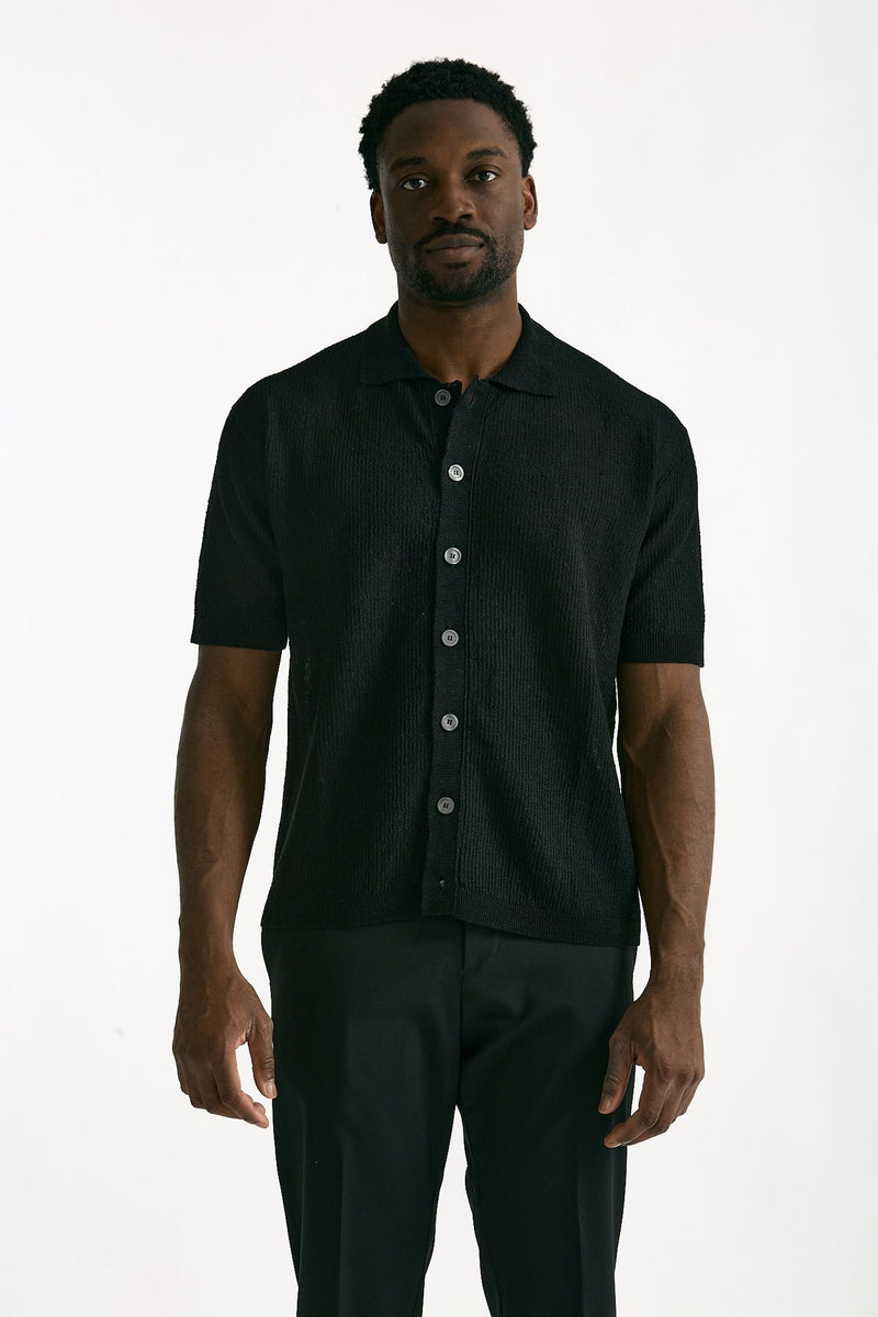 Polo camicia in lino e poliammide nero uomo Atomo factory - 1