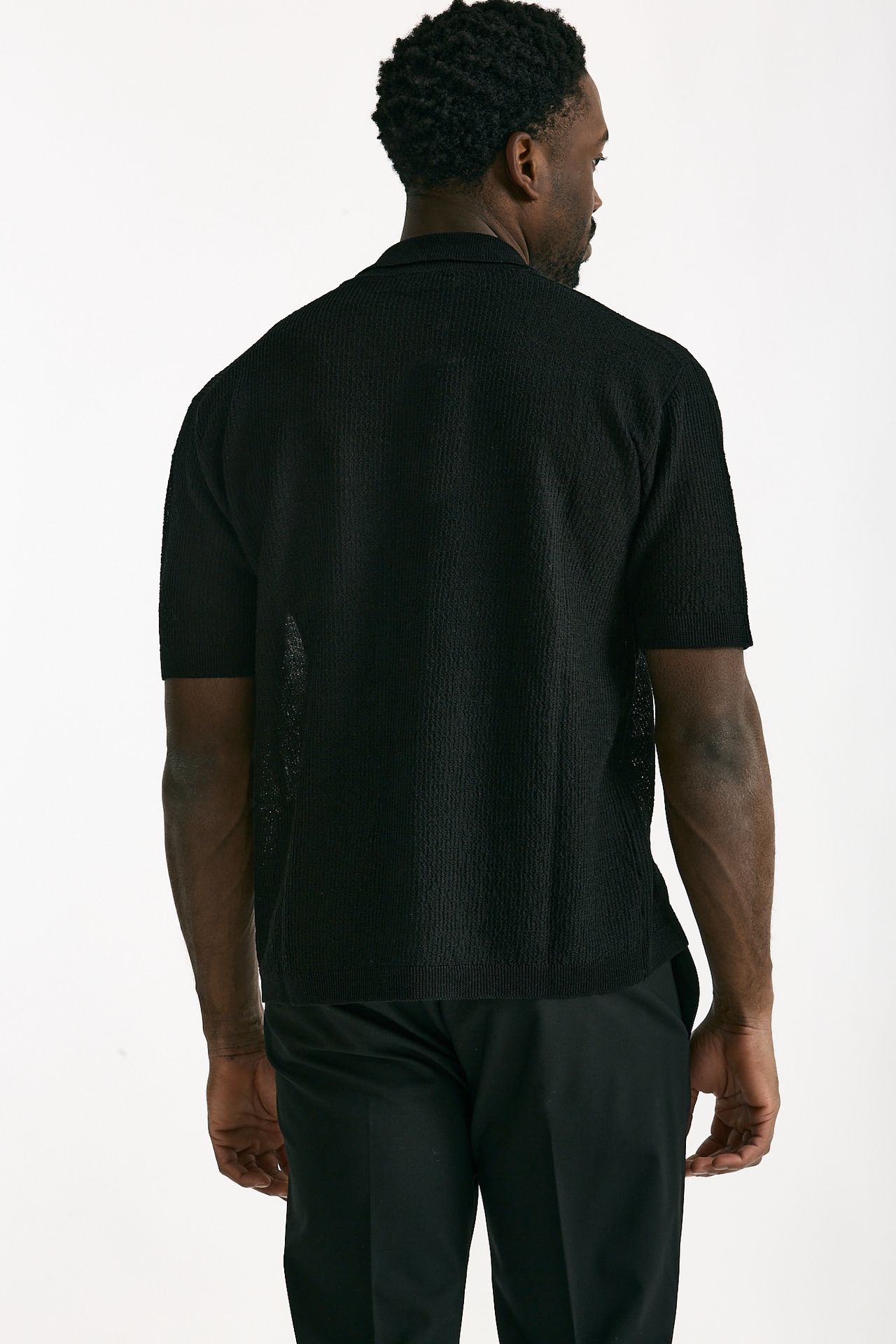 Polo camicia in lino e poliammide nero uomo Atomo factory - 3