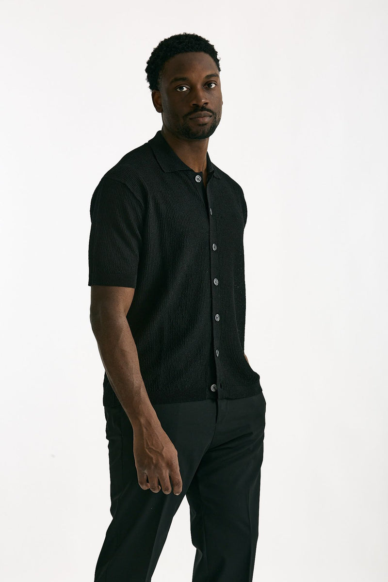 Polo camicia in lino e poliammide nero uomo Atomo factory - 4