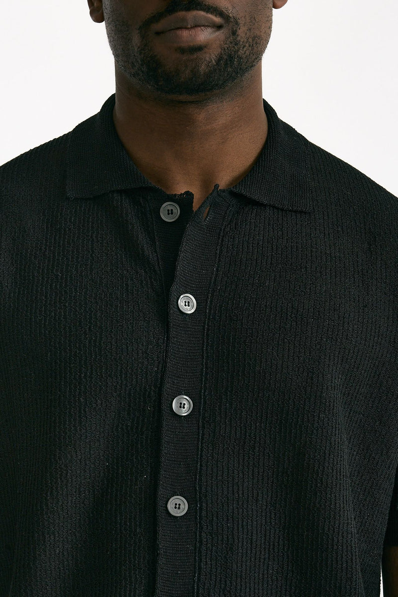 Polo camicia in lino e poliammide nero uomo Atomo factory - 5