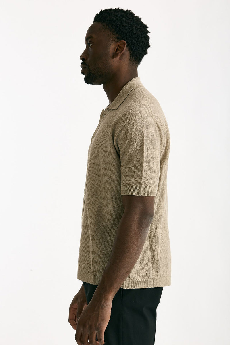 Polo camicia in lino e poliammide beige uomo Atomo factory - 3