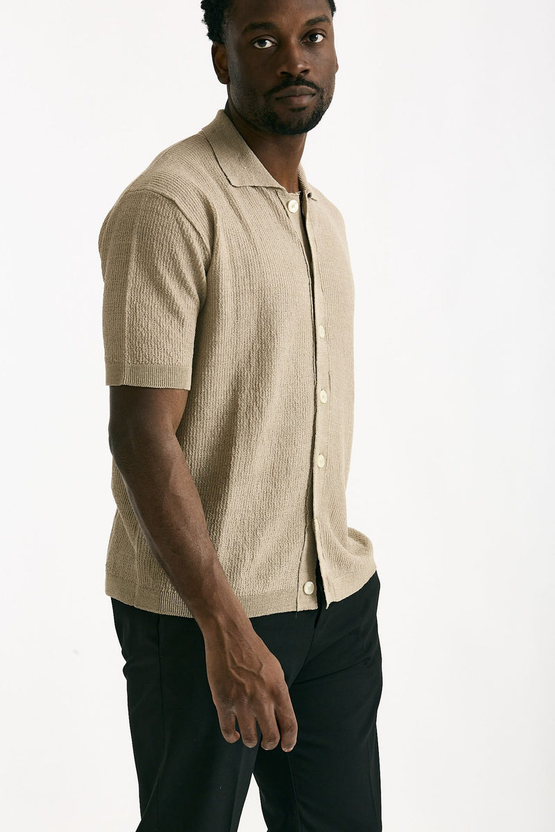 Polo camicia in lino e poliammide beige uomo Atomo factory - 1