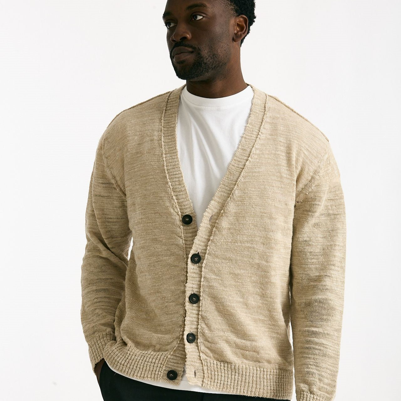 Cardigan in lino e poliestere beige malfile’ uomo Atomo factory - 8