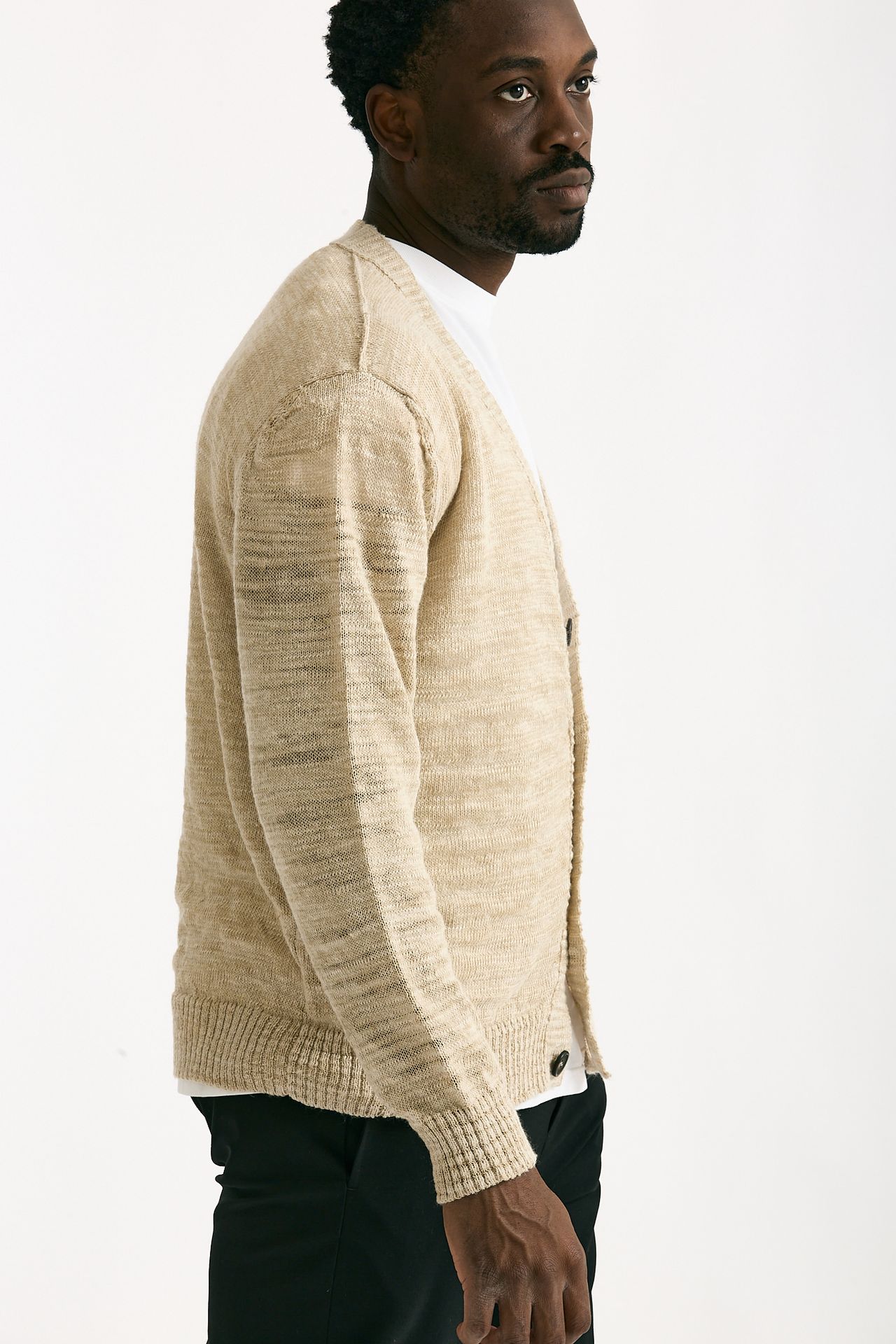 Cardigan in lino e poliestere beige malfile’ uomo Atomo factory - 4