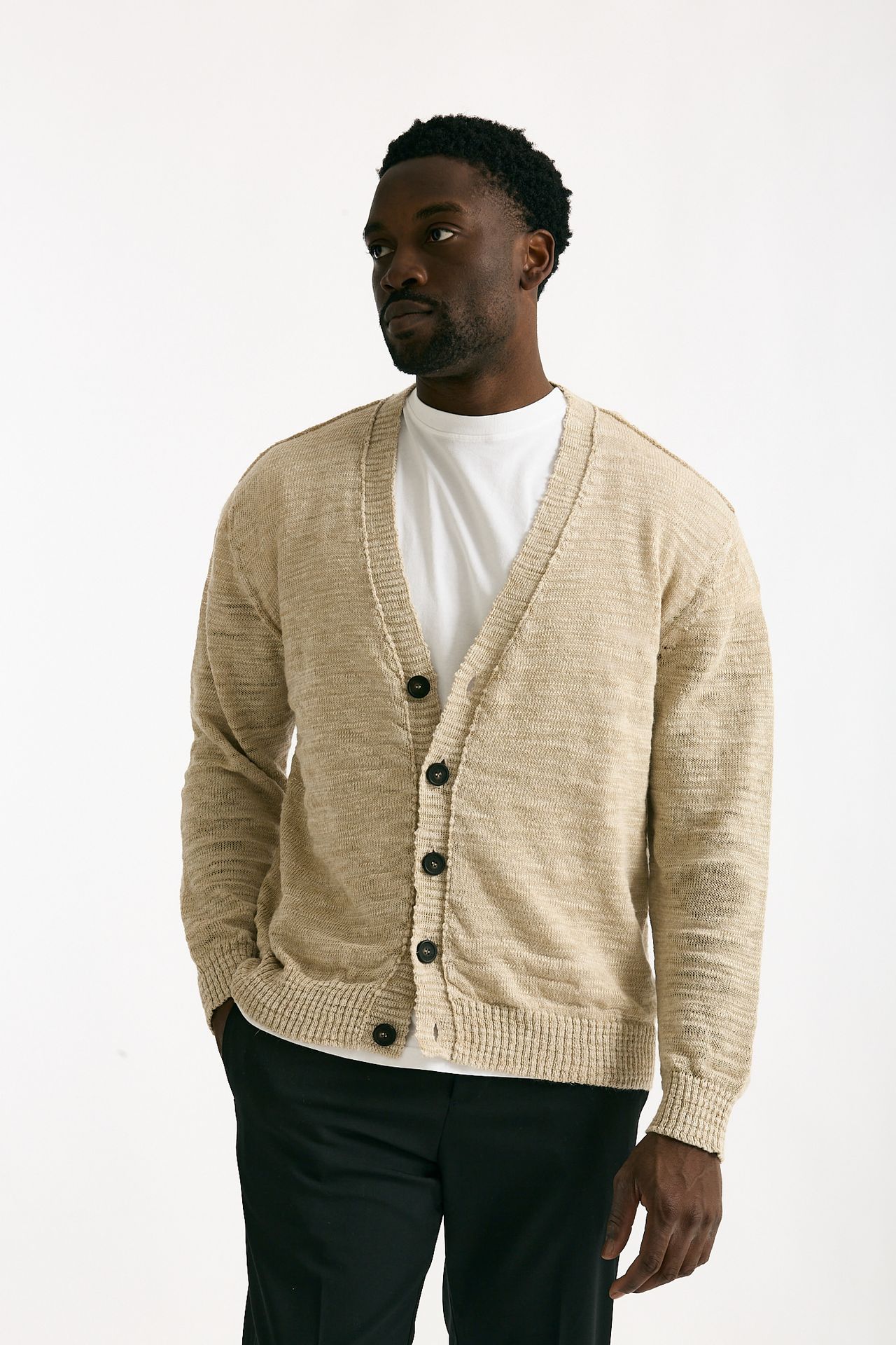 Cardigan in lino e poliestere beige malfile’ uomo Atomo factory - 1