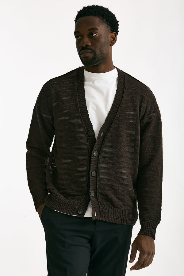 Cardigan in lino e poliestere marrone malfile’ uomo Atomo factory