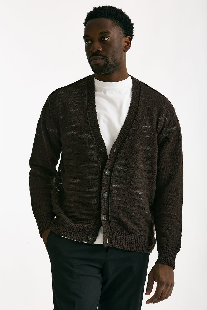 Cardigan in lino e poliestere marrone malfile’ uomo Atomo factory - 2