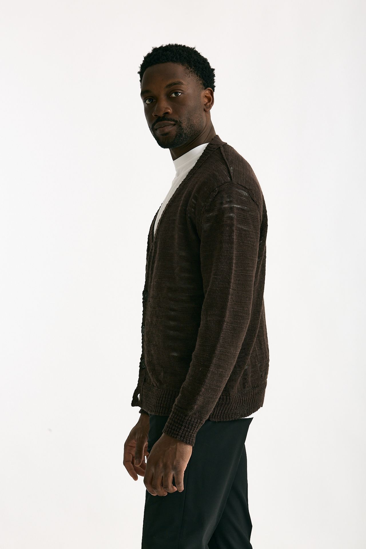 Cardigan in lino e poliestere marrone malfile’ uomo Atomo factory - 1