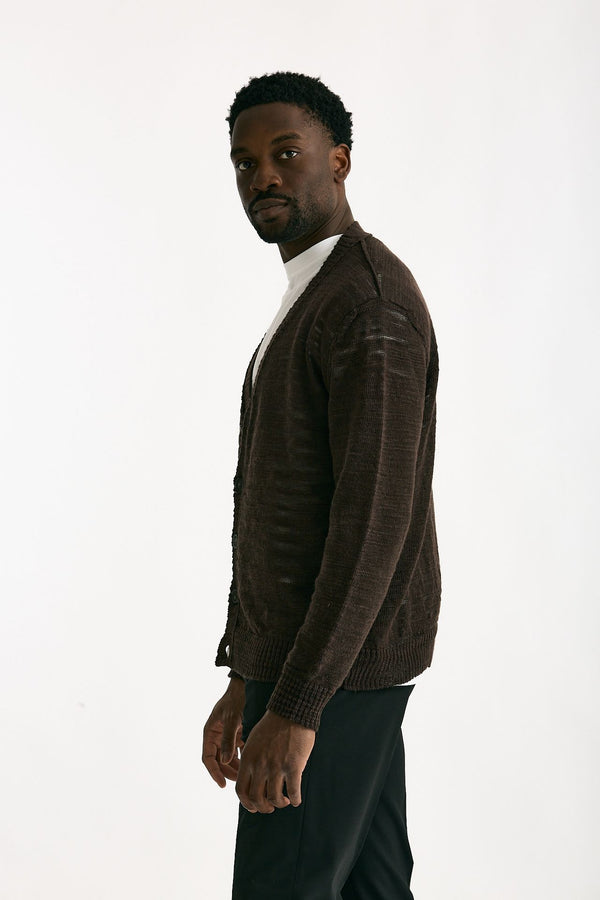 Cardigan in lino e poliestere marrone malfile’ uomo Atomo factory