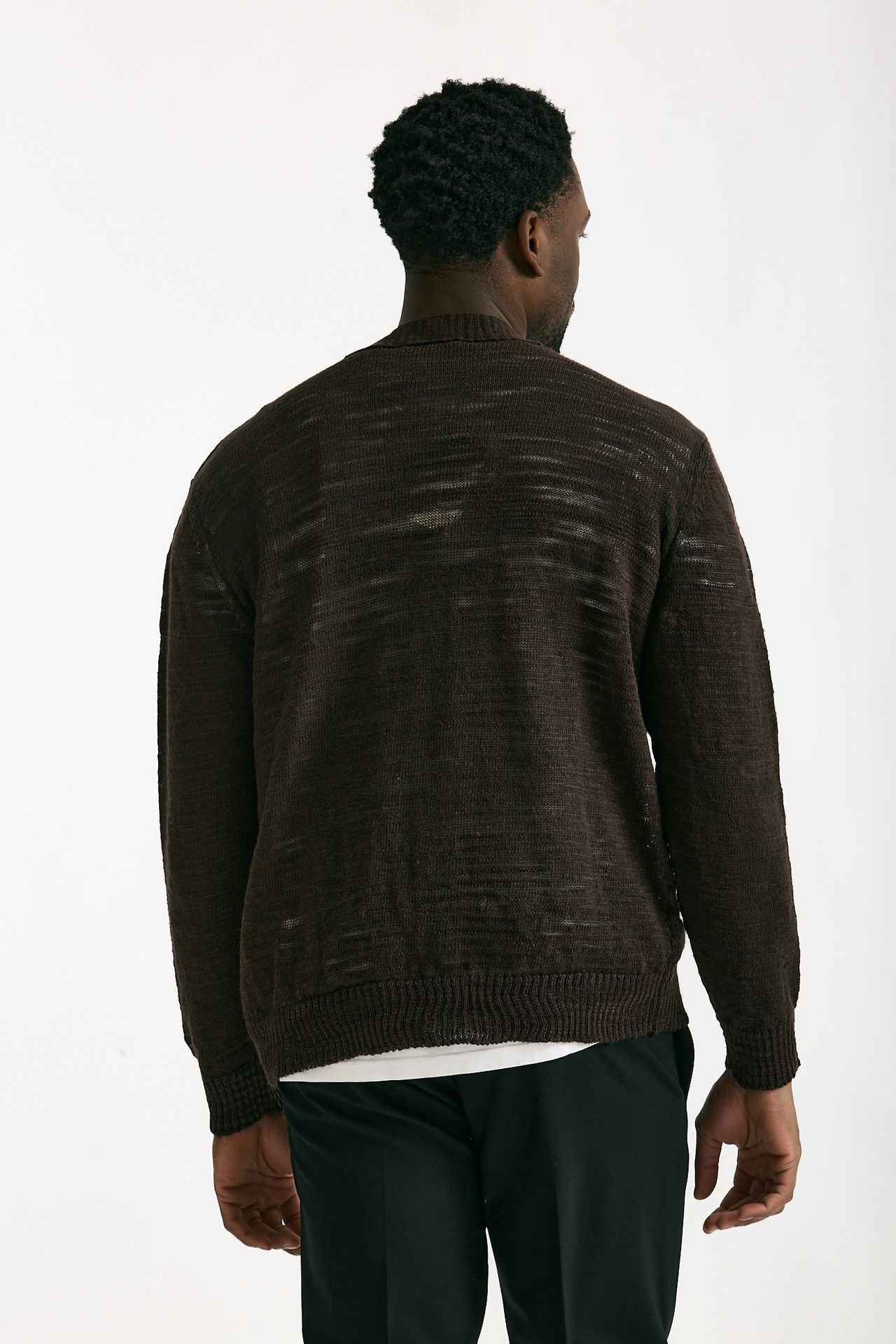 Cardigan in lino e poliestere marrone malfile’ uomo Atomo factory - 3