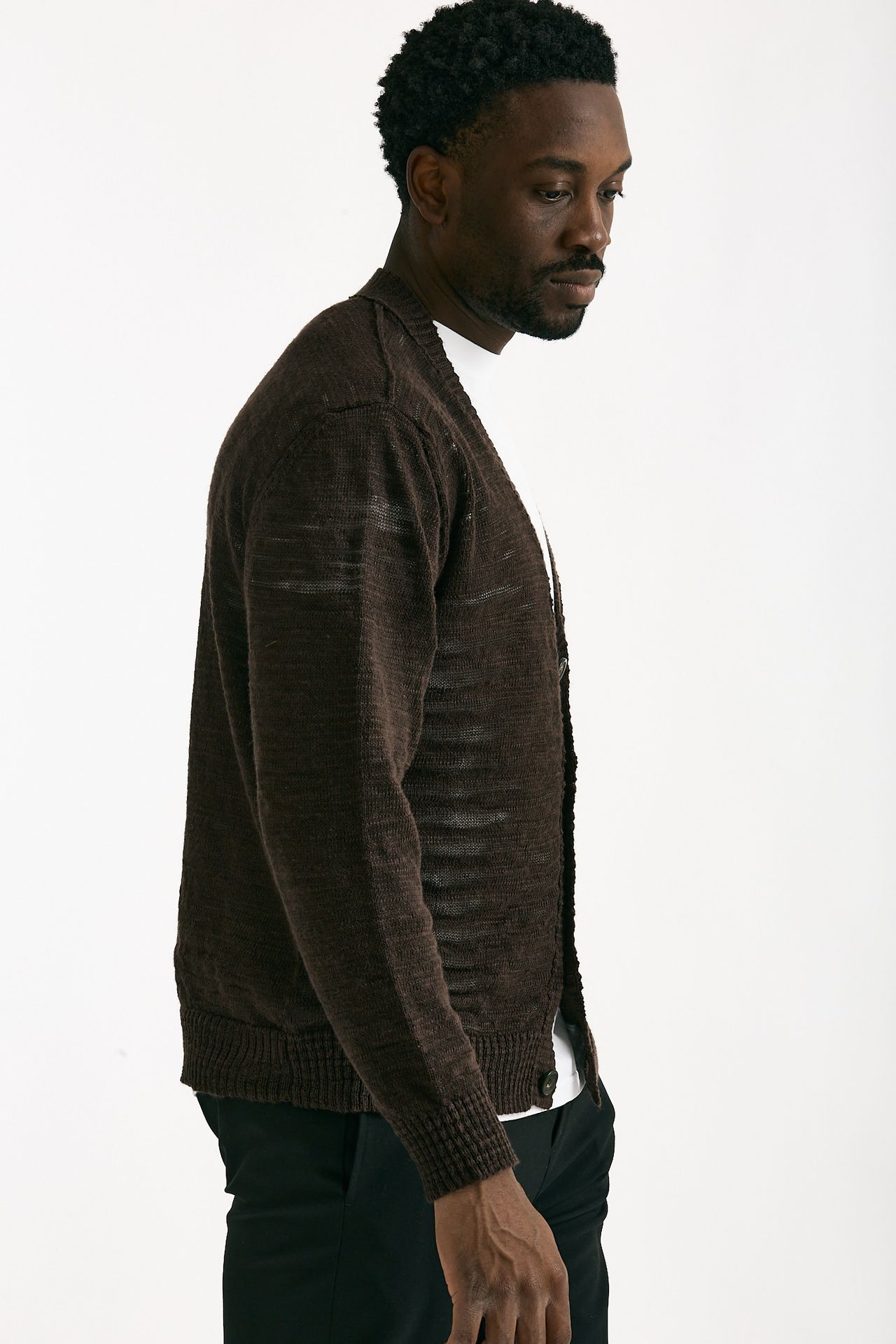 Cardigan in lino e poliestere marrone malfile’ uomo Atomo factory - 4