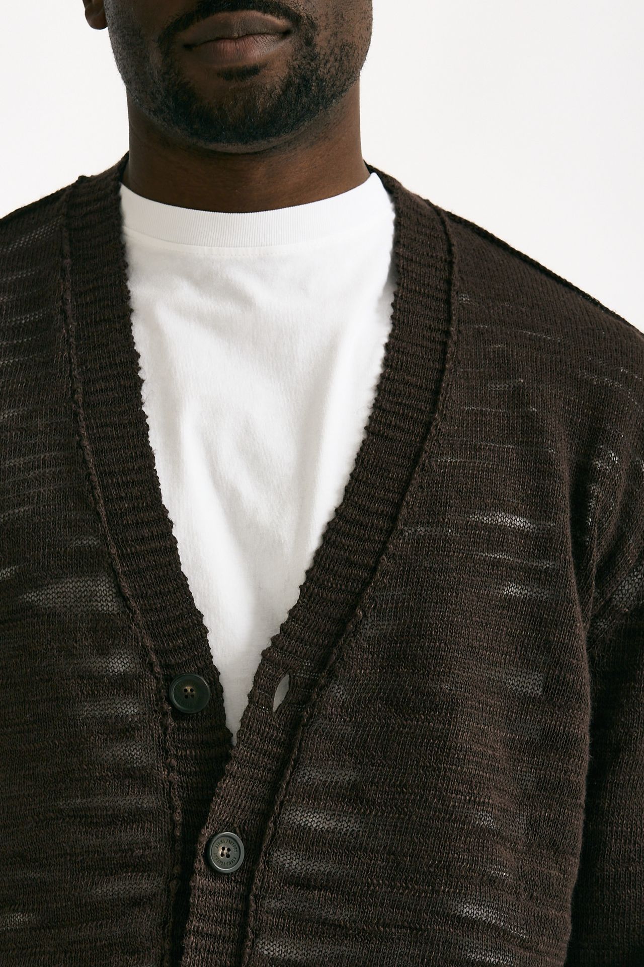 Cardigan in lino e poliestere marrone malfile’ uomo Atomo factory - 5