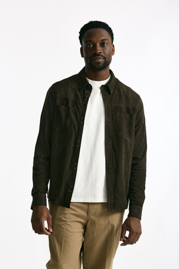 Giubbino camicia in pelle scamosciata marrone uomo Giorgio brato