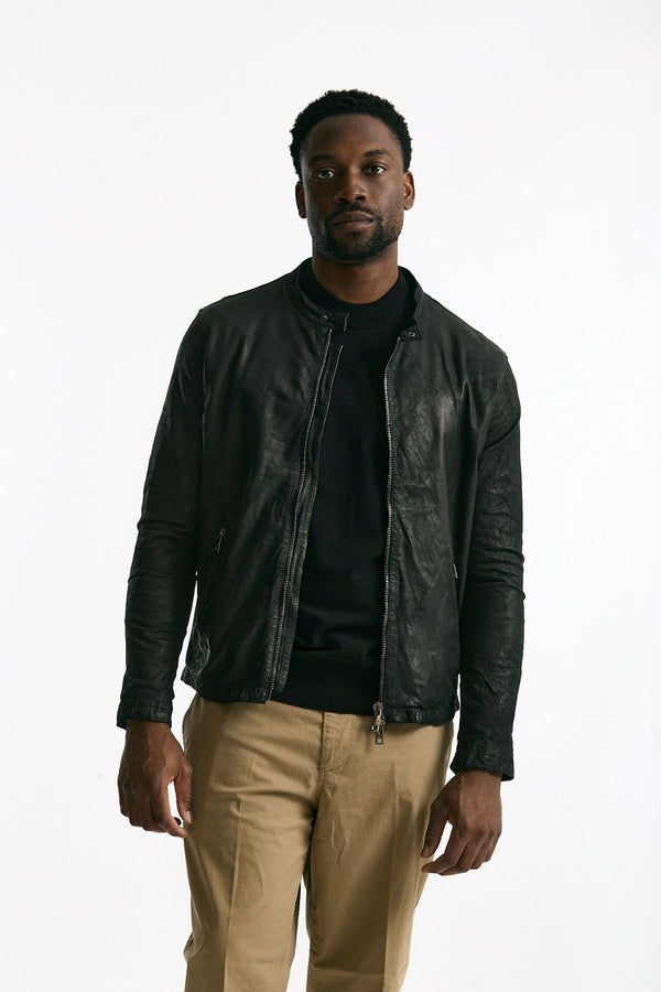 Biker in pelle lavata nero uomo Giorgio brato
