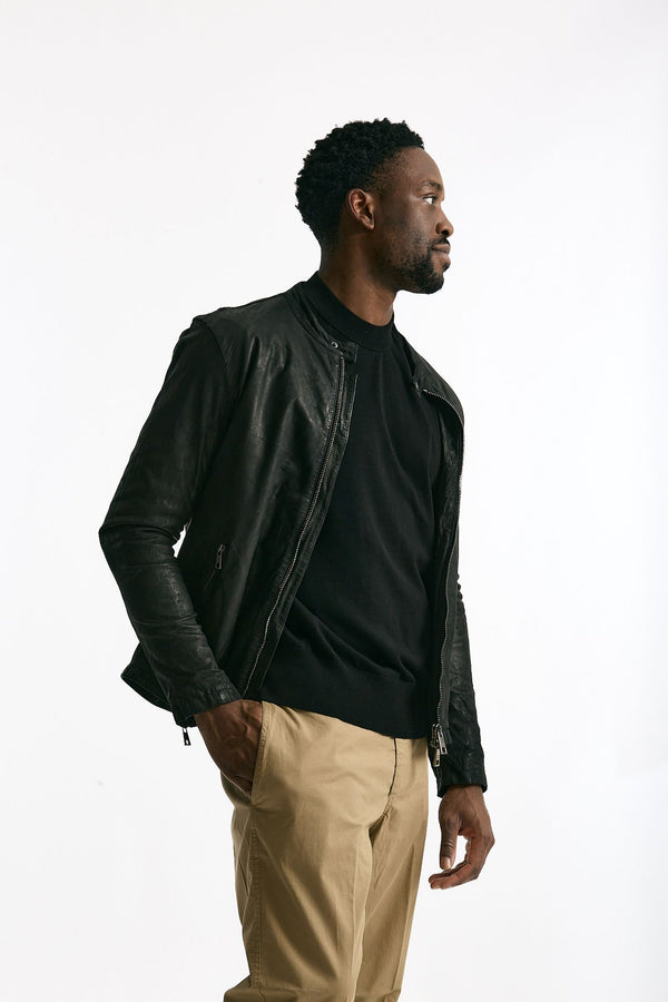 Biker in pelle lavata nero uomo Giorgio brato