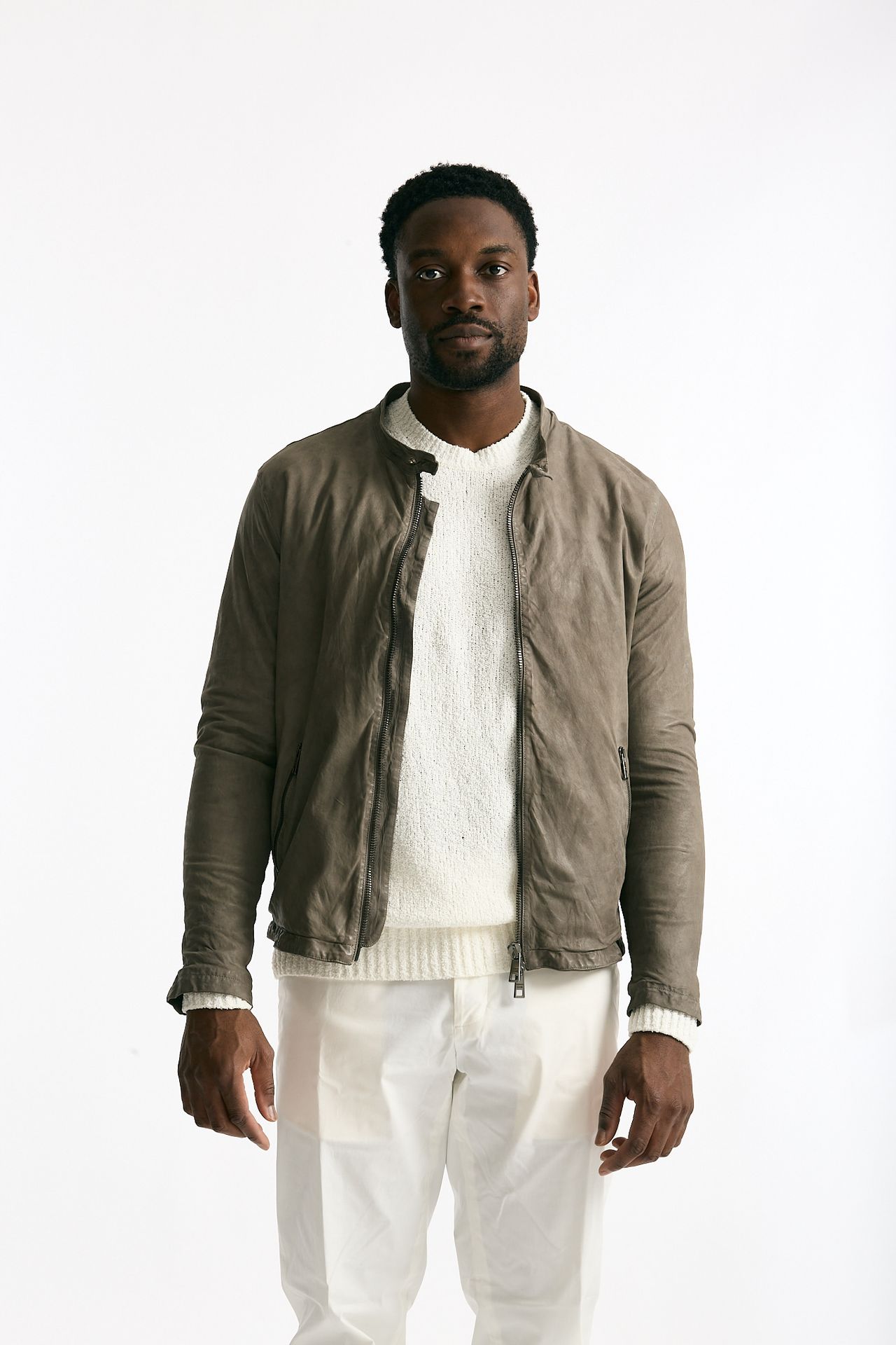 Biker in pelle lavata grigio uomo Giorgio brato - 3