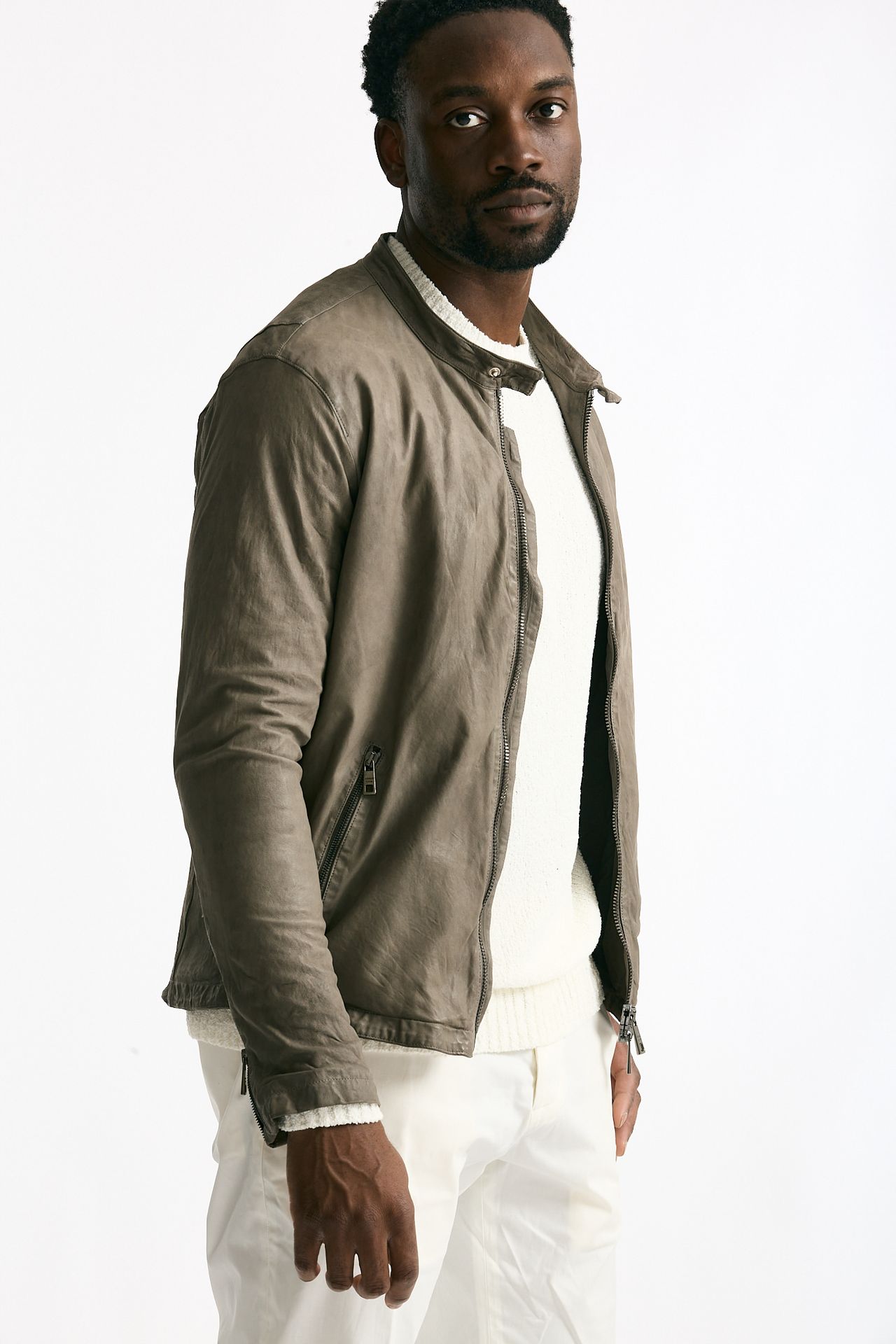 Biker in pelle lavata grigio uomo Giorgio brato - 4