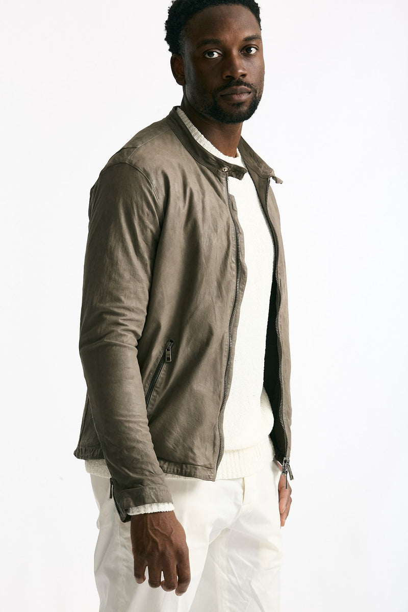 Biker in pelle lavata grigio uomo Giorgio brato - 4