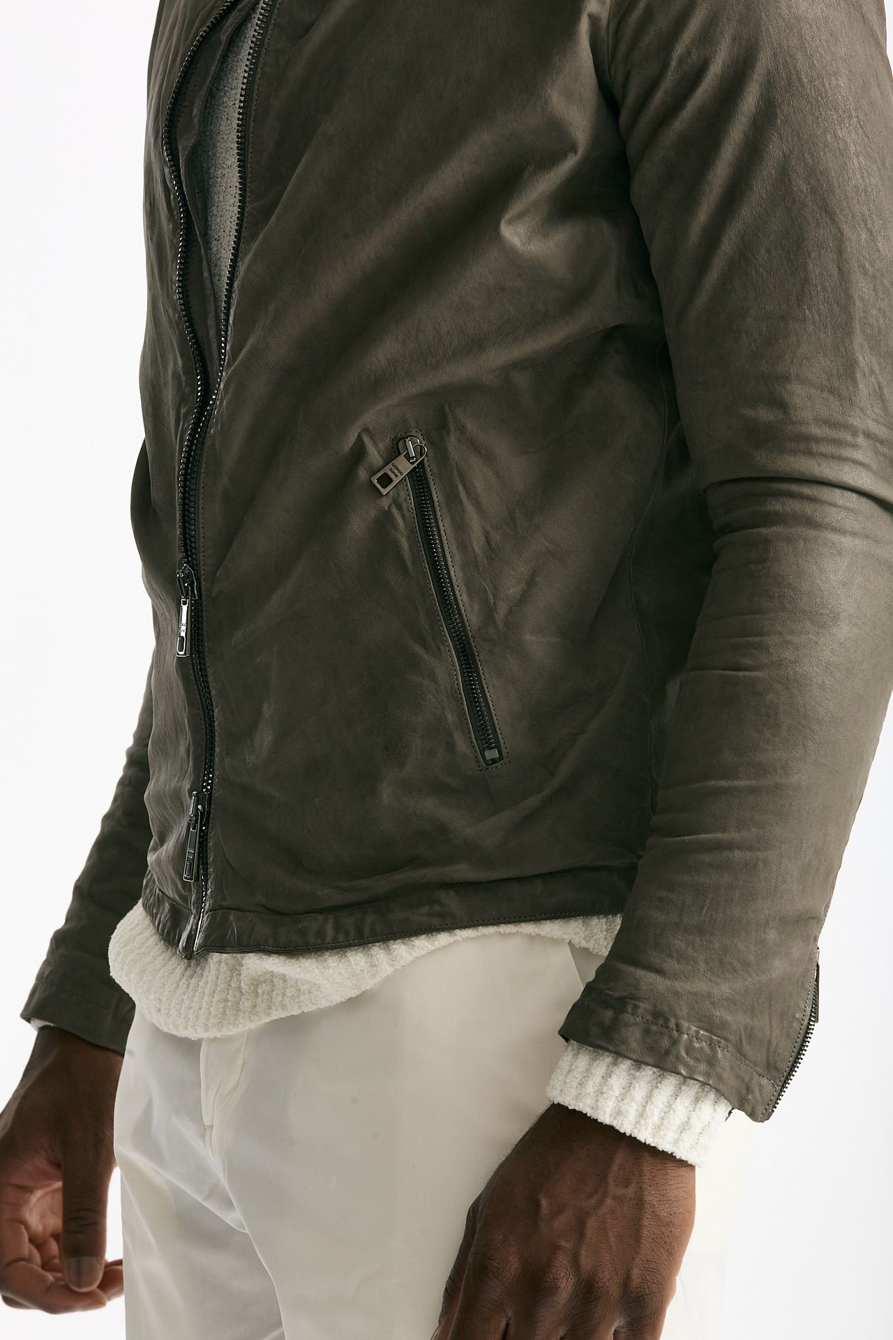 Biker in pelle lavata grigio uomo Giorgio brato - 8