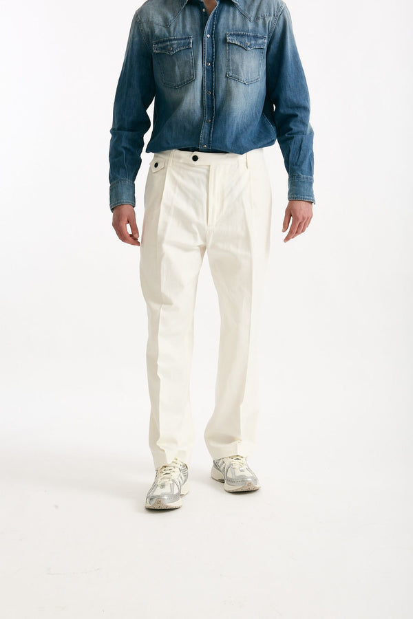 Pantalone RUSHEN in cotone e lino stretch bianco uomo Department five