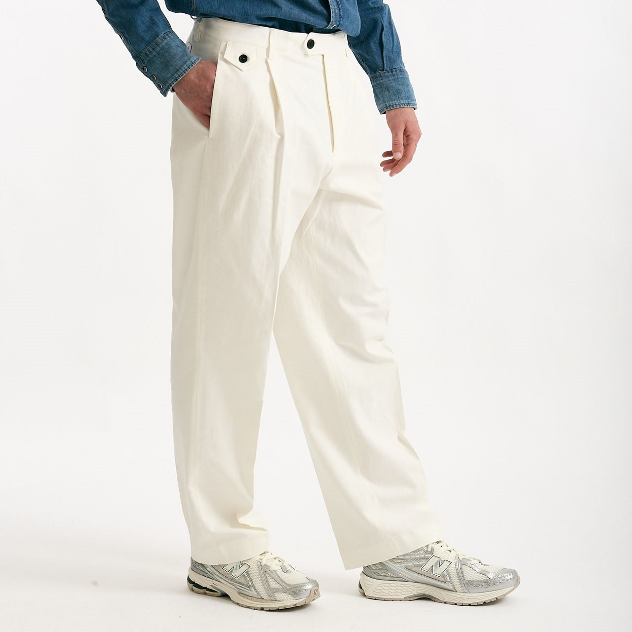 Pantalone RUSHEN in cotone e lino stretch bianco uomo Department five - 8