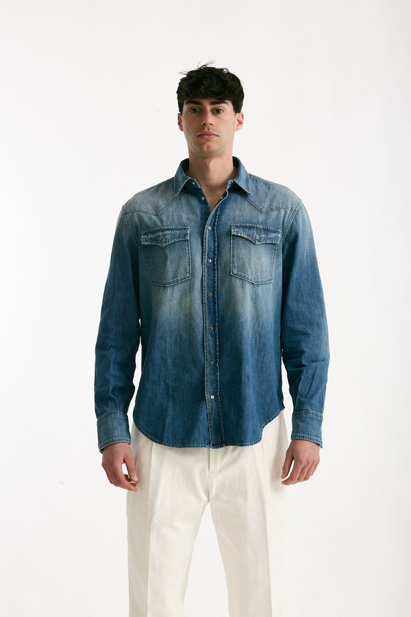 Camicia in cotone fermo denim medio uomo Dondup