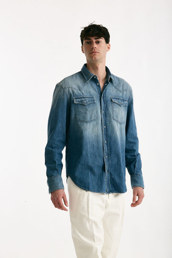Camicia in cotone fermo denim medio uomo Dondup