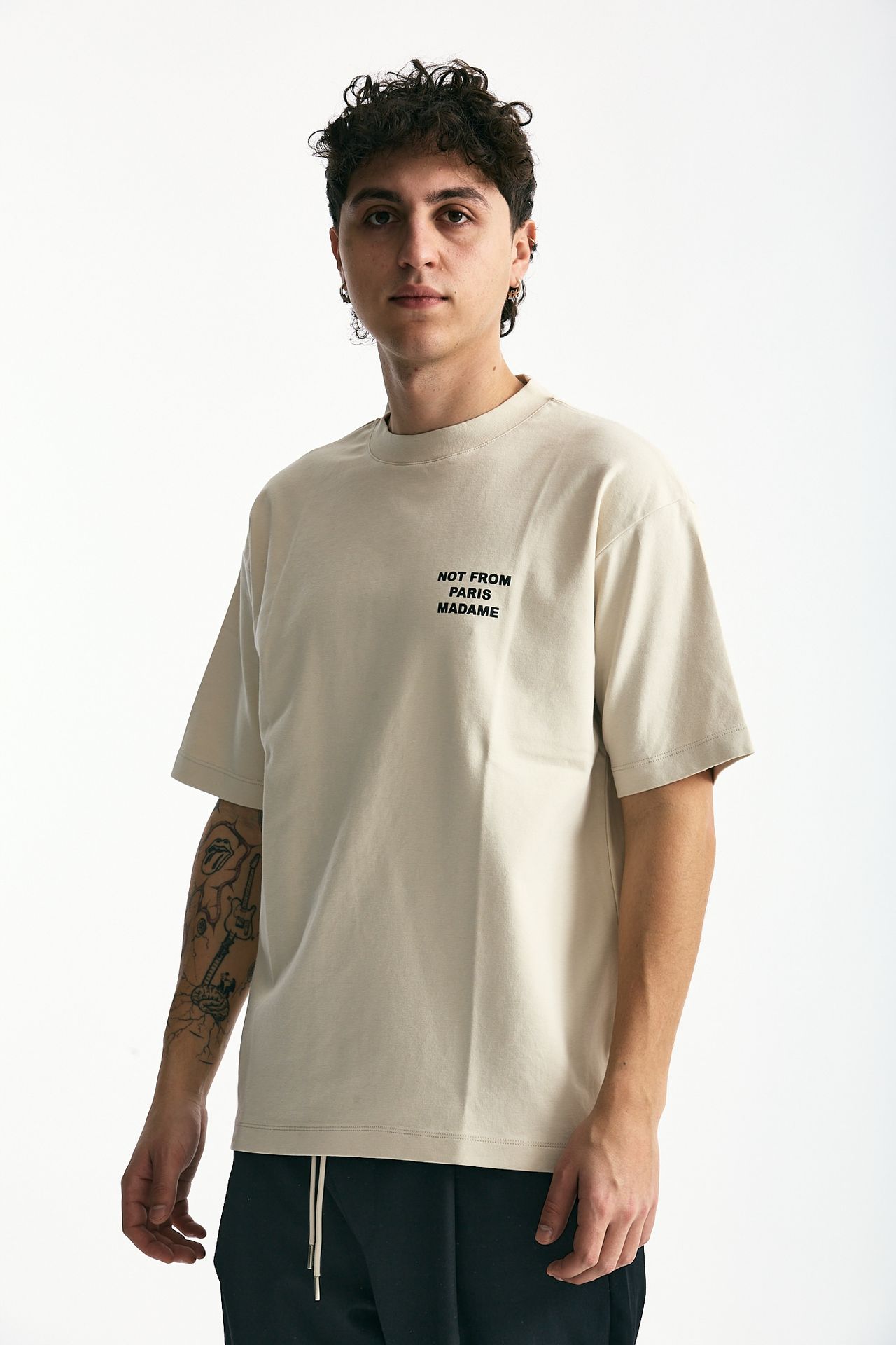 T-shirt in cotone panna con stampa uomo Drôle de monsieur - 4