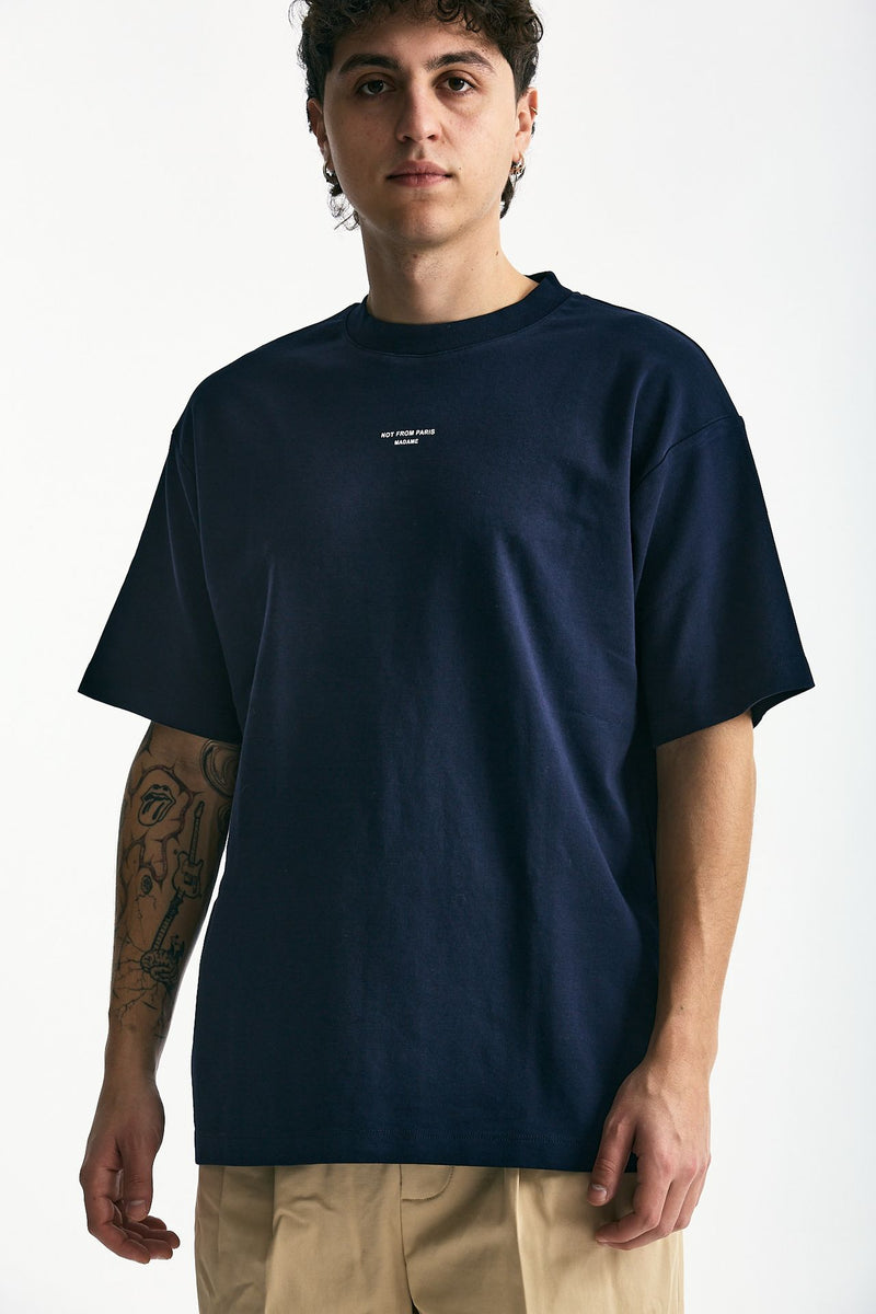 T-shirt in cotone blu logo uomo Drôle de monsieur - 5