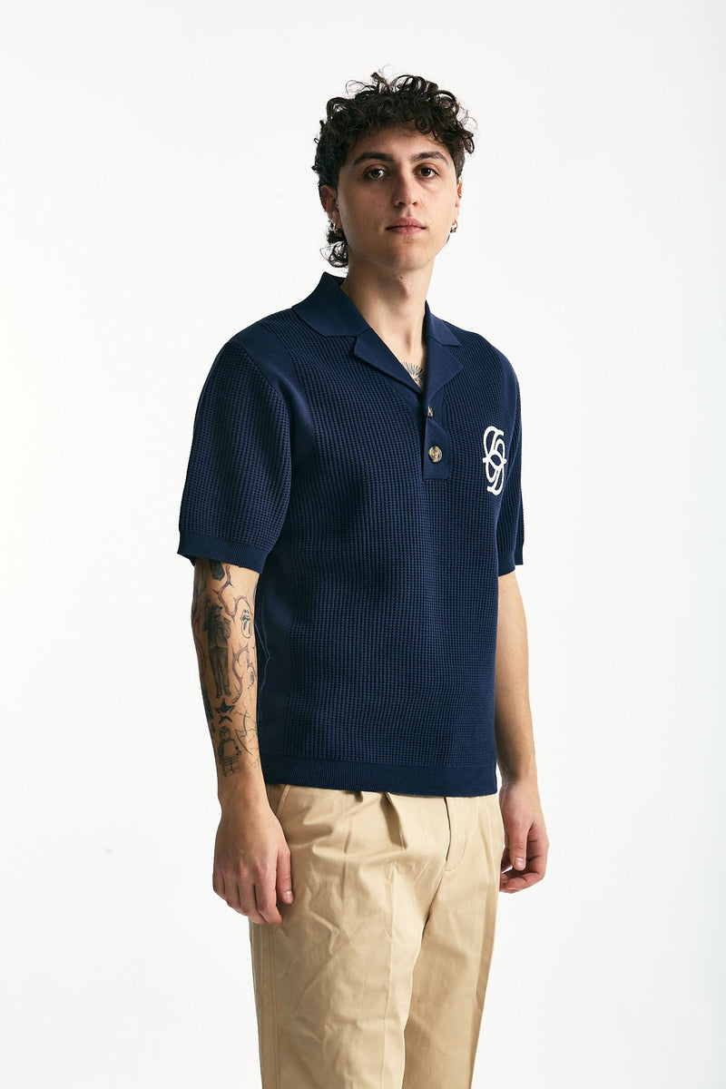 Polo in cotone traforato blu uomo Drôle de monsieur - 3