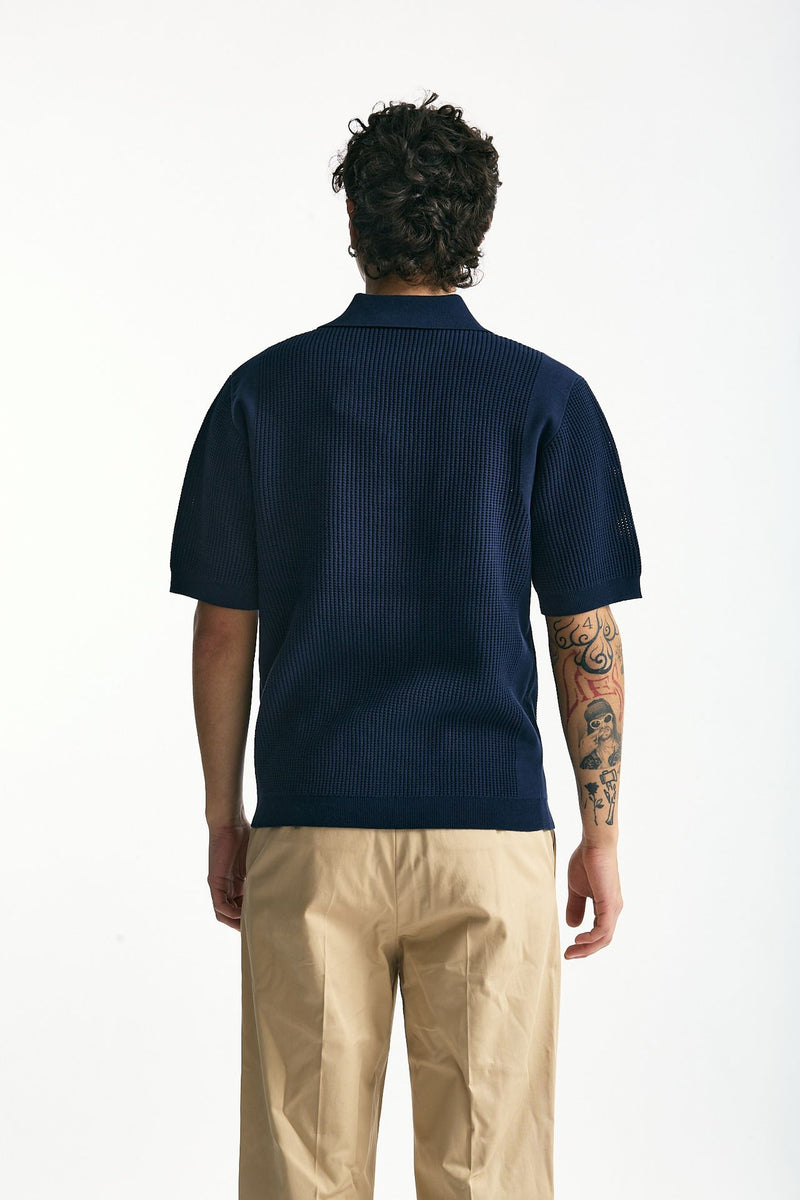 Polo in cotone traforato blu uomo Drôle de monsieur - 4