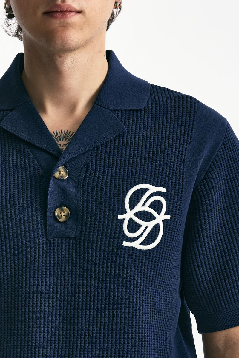 Polo in cotone traforato blu uomo Drôle de monsieur - 5