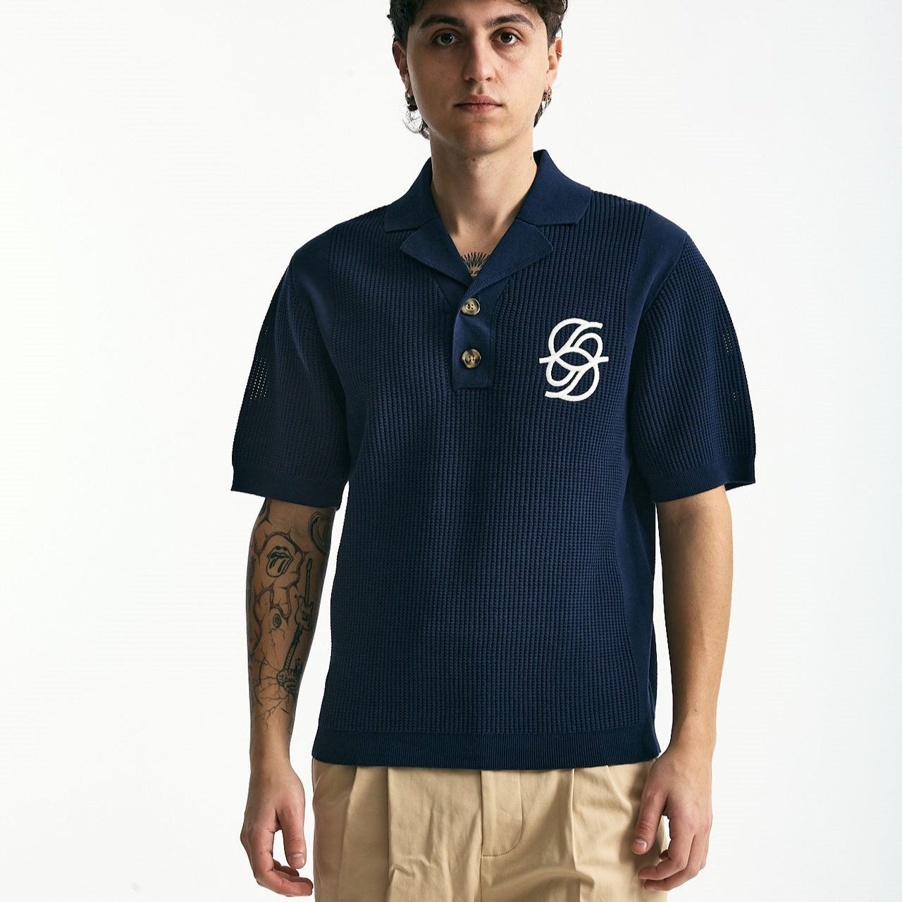 Polo in cotone traforato blu uomo Drôle de monsieur - 6