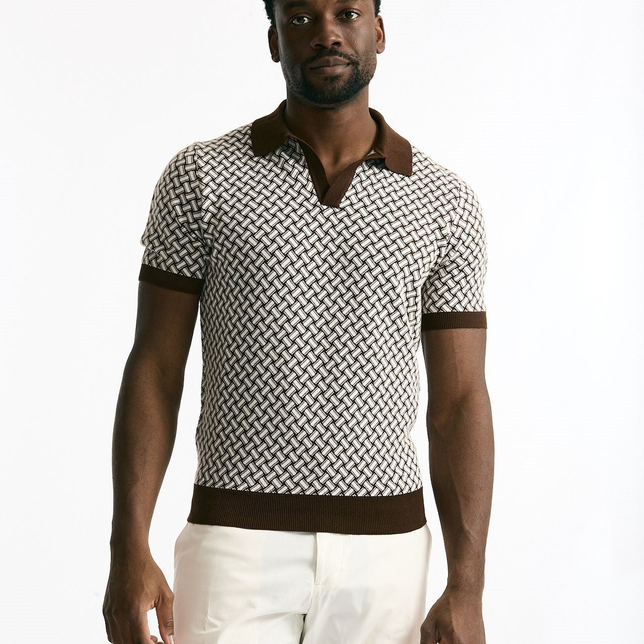 Polo in cotone e lino fantasia bianco e moro uomo Drumohr - 6