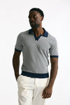 Polo in cotone e lino fantasia bianco e blu uomo Drumohr - 1
