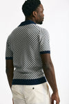 Polo in cotone e lino fantasia bianco e blu uomo Drumohr - 3