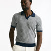 Polo in cotone e lino fantasia bianco e blu uomo Drumohr - 6