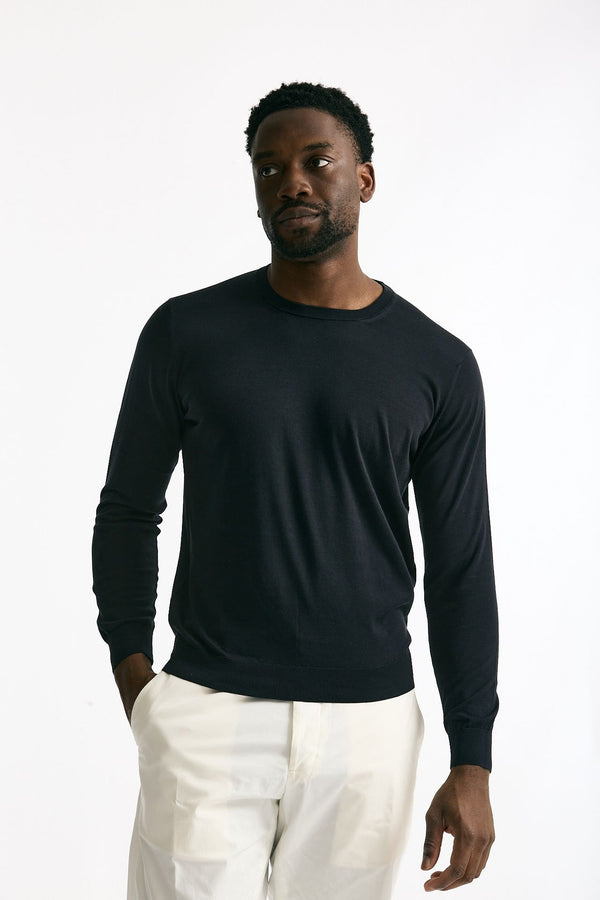 Maglia girocollo in cotone blu uomo Drumohr