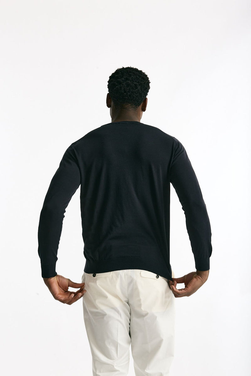 Maglia girocollo in cotone blu uomo Drumohr - 3