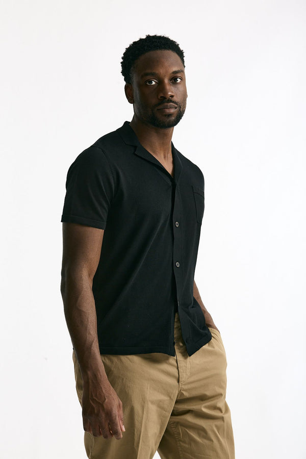 Cardigan mezza manica in cotone nero uomo Drumohr