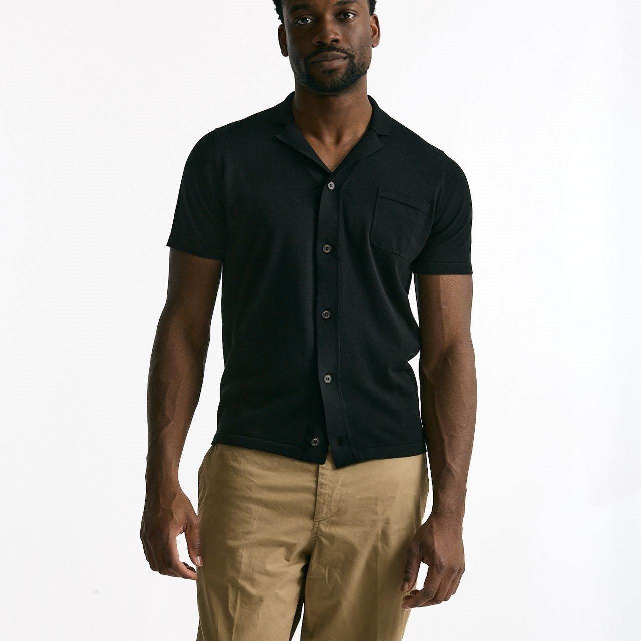 Cardigan mezza manica in cotone nero uomo Drumohr - 5