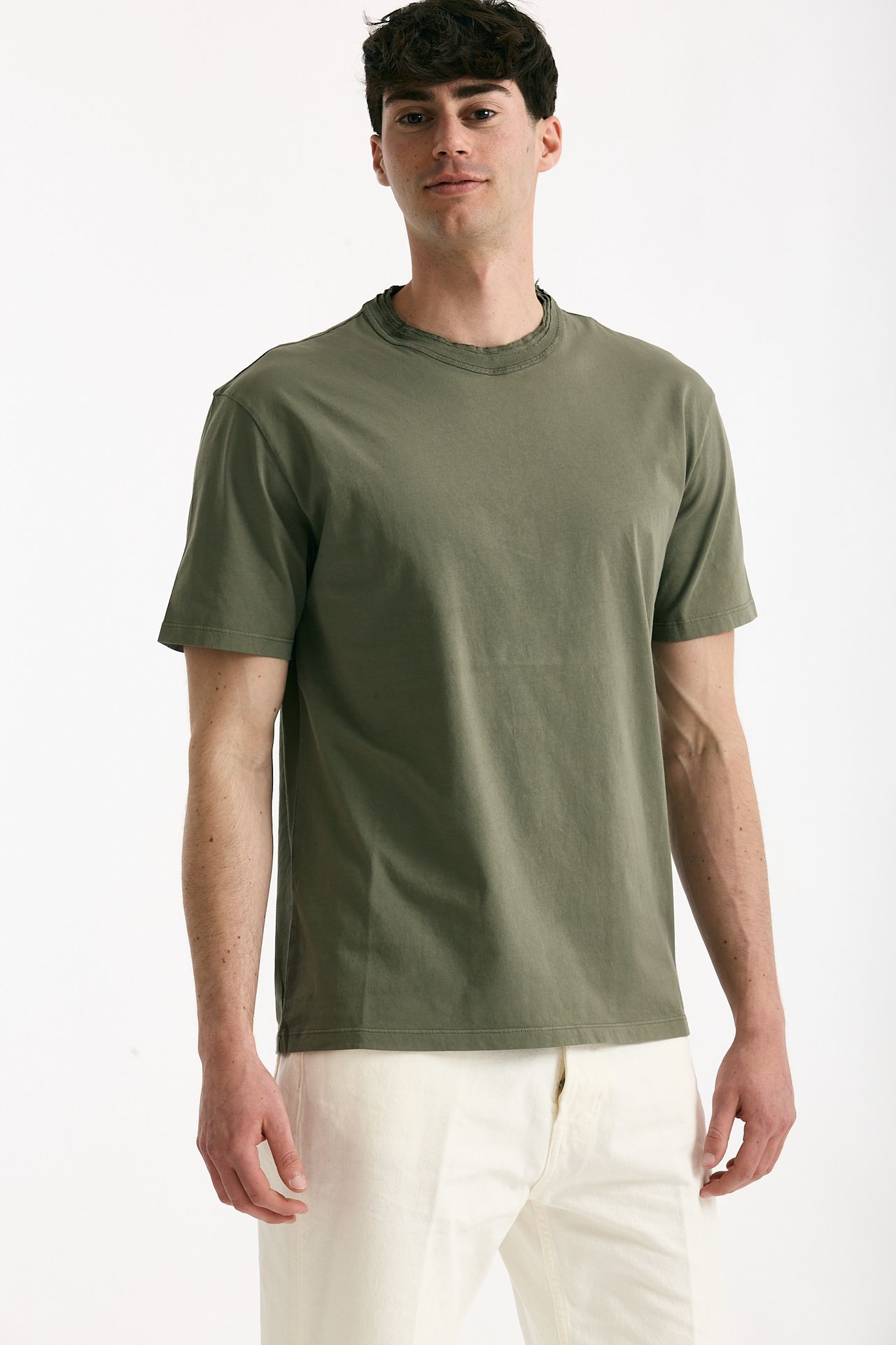 T-shirt girocollo in cotone verde militare uomo Grifoni - 3