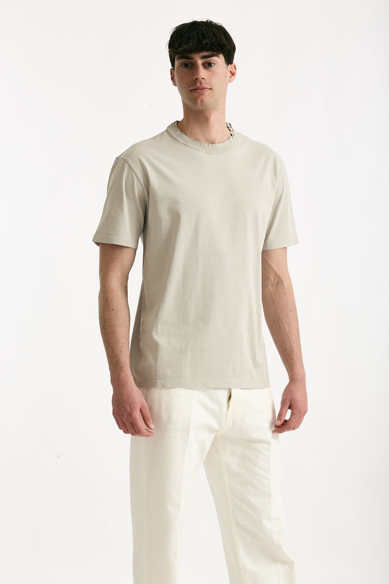 T-shirt girocollo in cotone beige uomo Grifoni - 2
